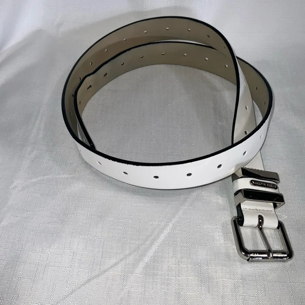 Steven Madden Bone White Faux Leather Multi Loop Silver Buckle Belt L/XL - Image 3
