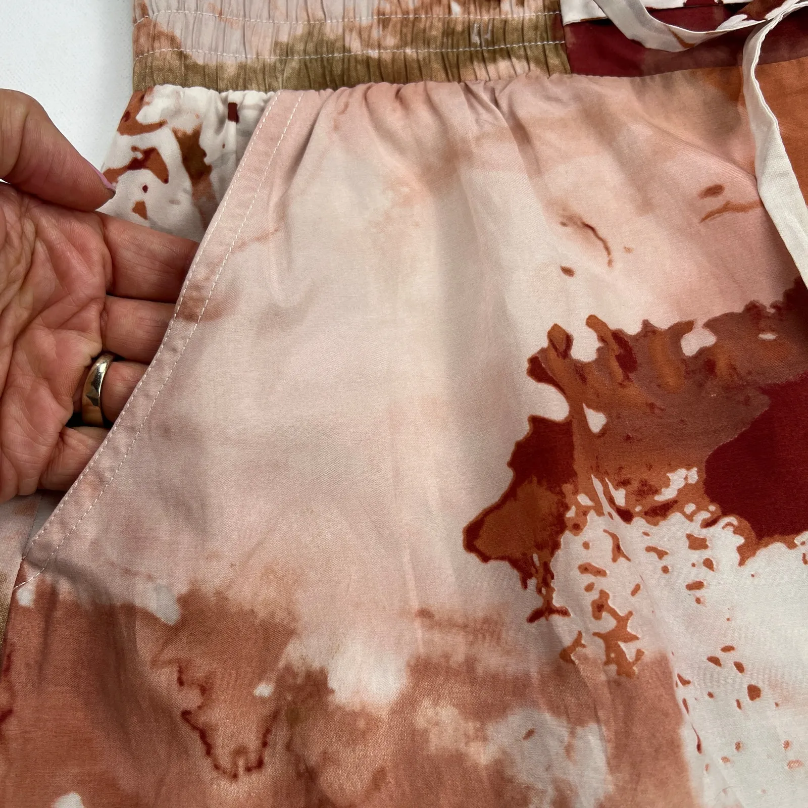 Vivienne Tam Watercolor Abstract Silk Blend Maxi Skirt Terra Cotta Cream Size 8 - Image 7