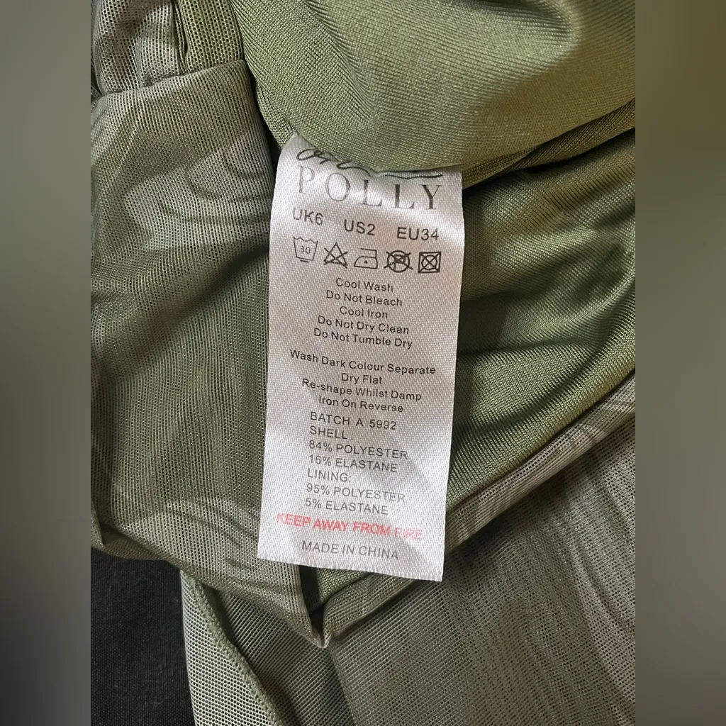 Oh Polly Women’s ASLI Long Sleeve Paneled Mini Dress In Olive Print Size 2 - Image 4