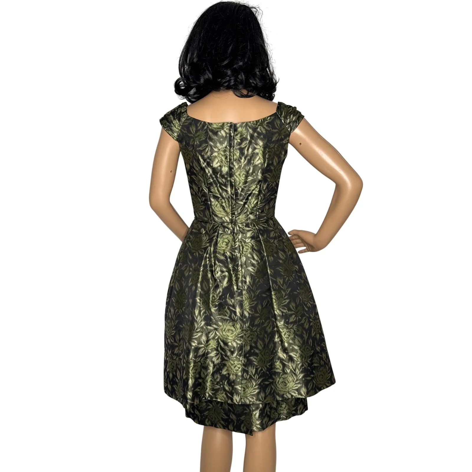 Vintage 1950s Olive Gold Brocade Cocktail Dress with Boned Bodice  XS - Image 4