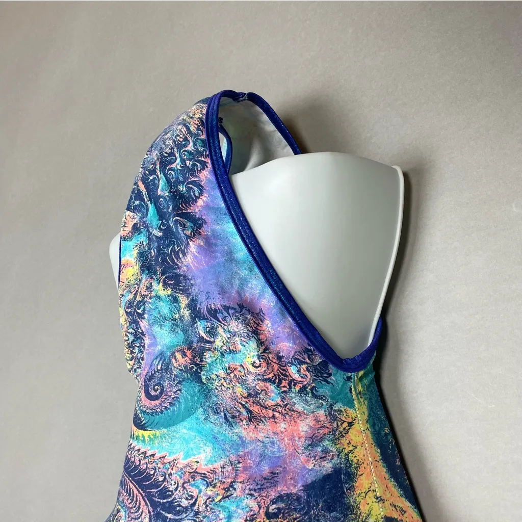 J. Valentine Bodysuit EDM Gear Stretch Tank Bodysuit Rave Swirl Design Small/Med Blue - Image 15