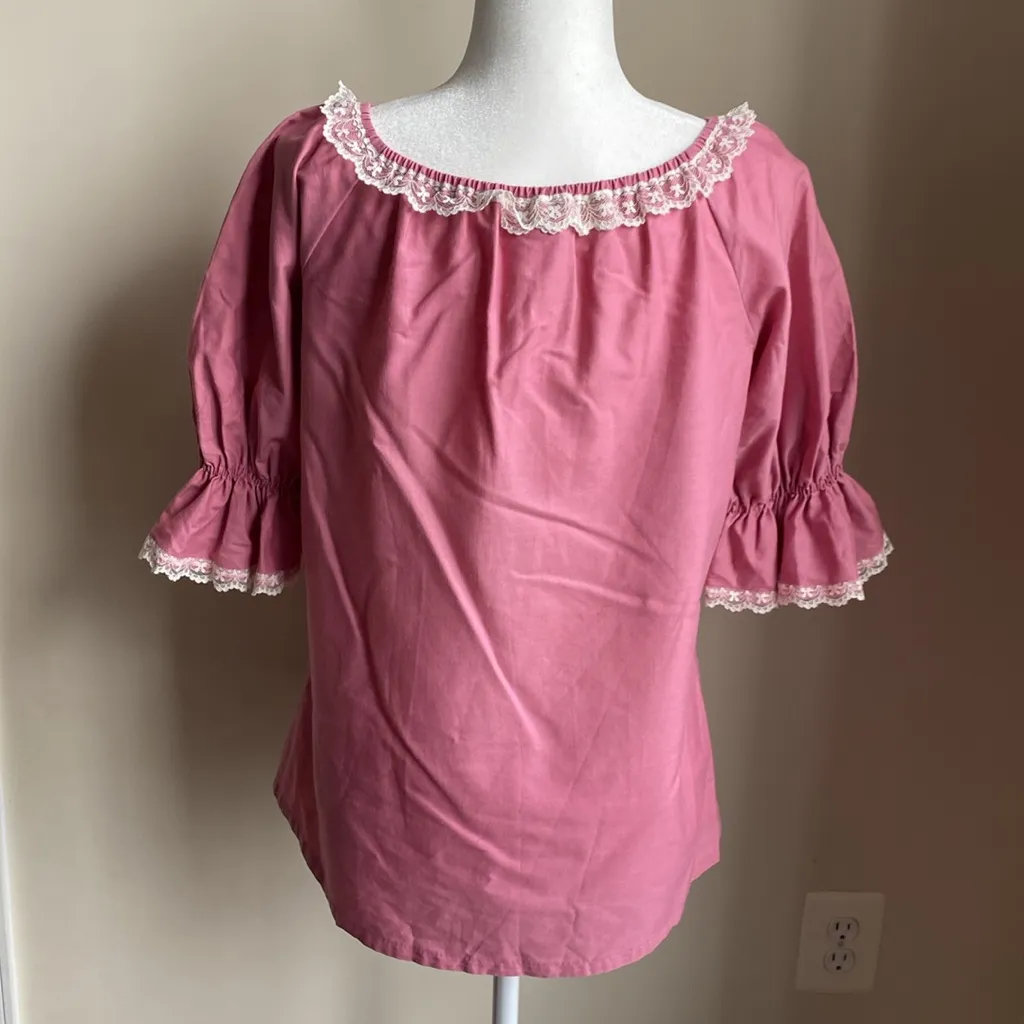 VTG Pitchfork Brand Lace Detail Puff Sleeve Western Square Dance Rockabilly Pink Size L - Image 5
