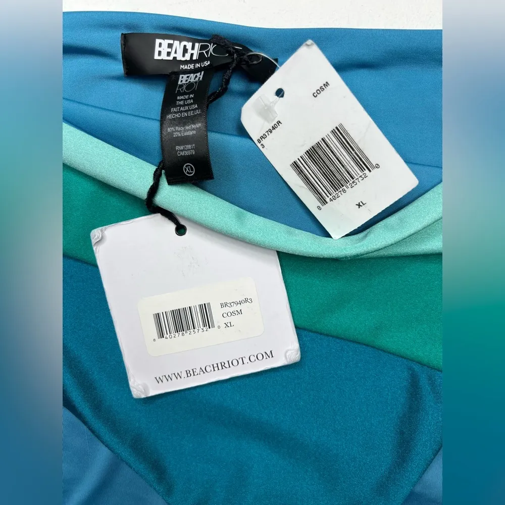 🆕 NWT Beach Riot Joyce Swim Suit One Piece One Shoulder Cut Out Blue Green XL - Image 15