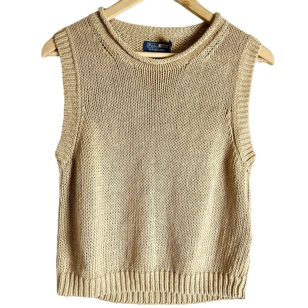 Polo Ralph Lauren Linen Cotton Tan Knit Sleeveless Crewneck Sweater Vest Size L - Image 5