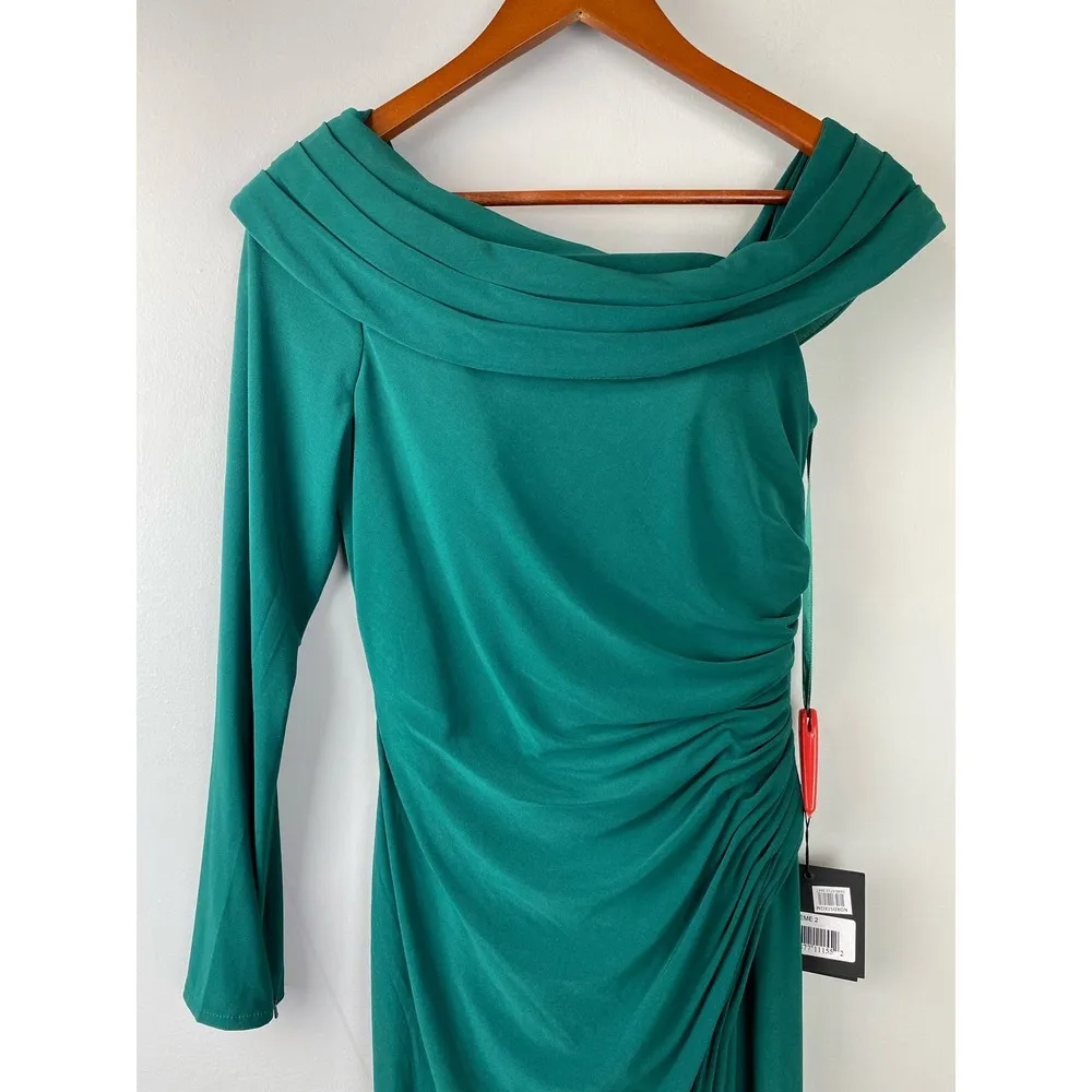 Mac Duggal Emerald Ruched Jersey Drop Shoulder Foldover Gown Size 2 $358 26570 - Image 9