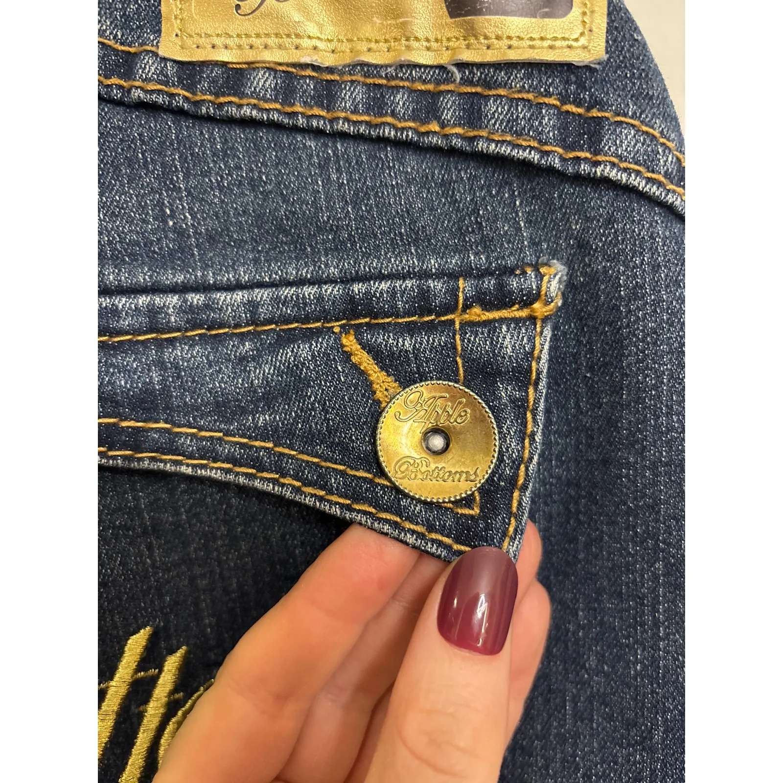 Apple Bottoms Jeans Womens 13/14 Dark Wash Blue Bootcut Distressed Low Rise Y2K - Image 11