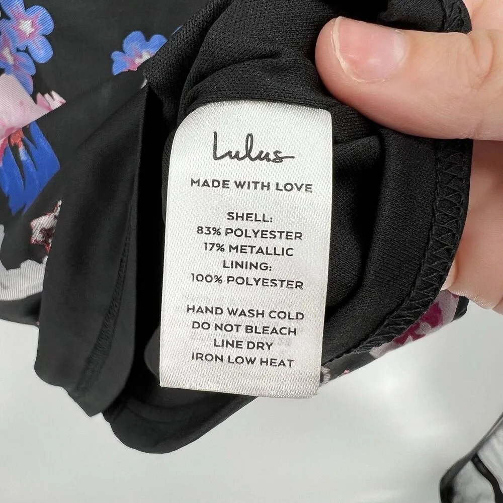 So Stunning Black Multi Floral Jacquard Puff Sleeve Mini Dress Size Large - Image 10