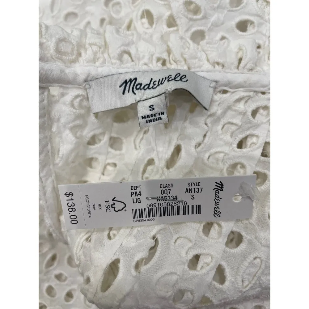 Madewell Eyelet Ruffle Sleeve Pintuck Mini Dress Lighthouse Womens Size Small - Image 12
