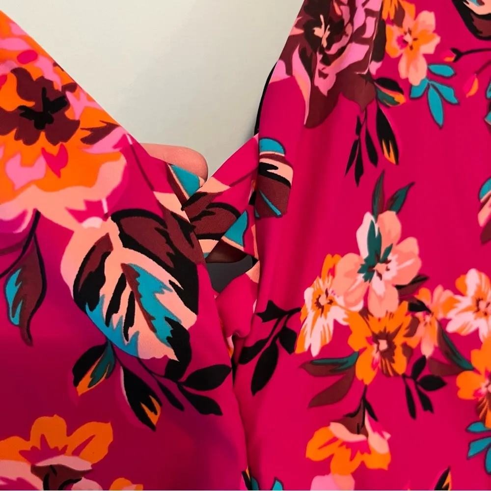 Skinny Dippers Hot House Too Too Plunge Skirt One Piece Swimsuit Pink Floral XL - Image 6