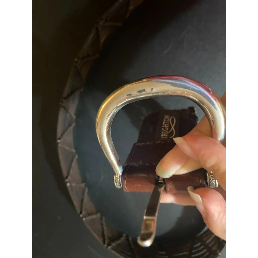 Brighton wide Brown Leather Woven Braided Belt Wide Size Medium/ Large 32 - Image 7