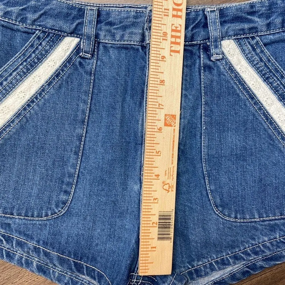 Free People Women’s Sweet Surrender High Waisted Crochet Pocket Denim Sh… - Image 7