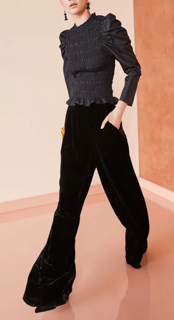 Ulla Johnson Rhett Wide Leg Velvet Trouser Noir Black Size 4 Pleated Pants Work - Image 1