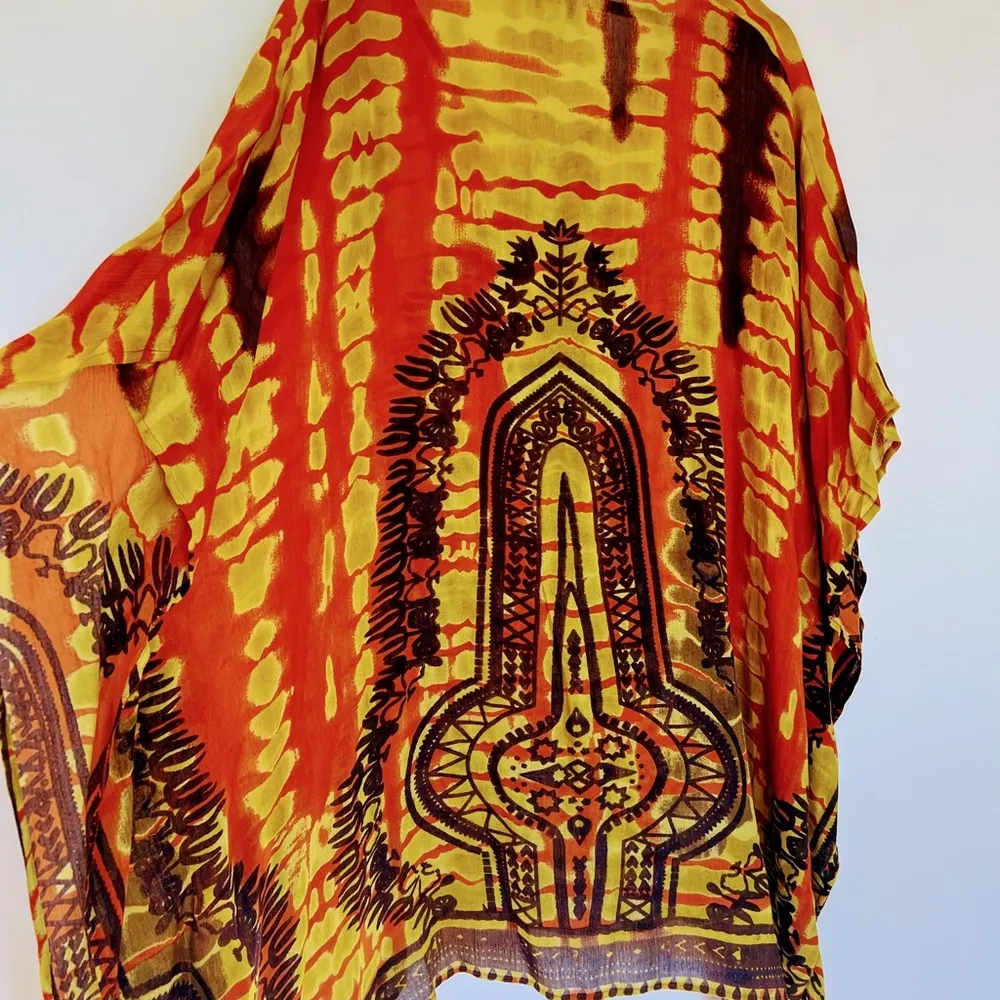Free Size Vibrant Orange and Yellow Poncho - Image 4