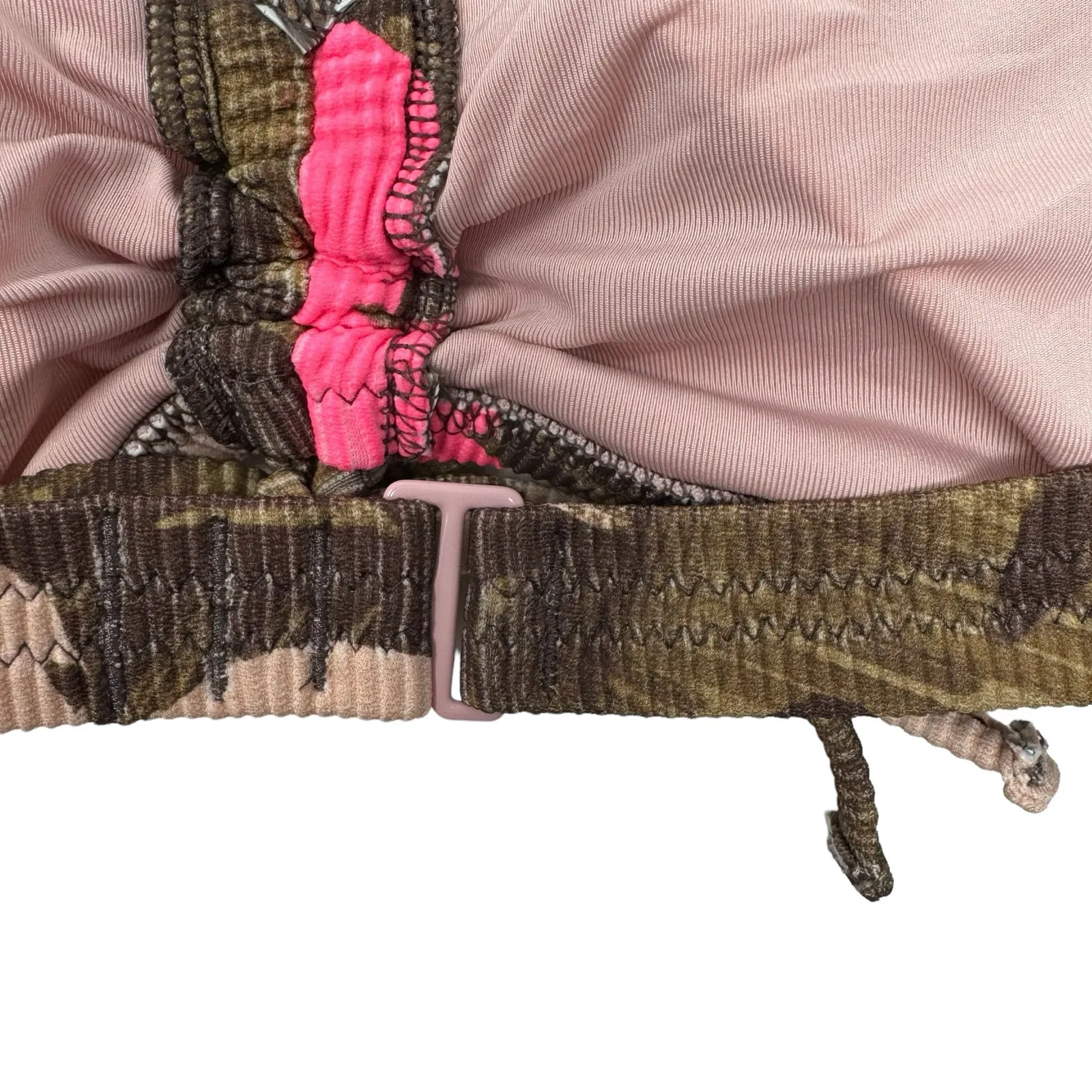 Aerie Scoop Bikini Top Tropical Floral Brown Pink Ribbed Ruched Size XXL NWOT - Image 5