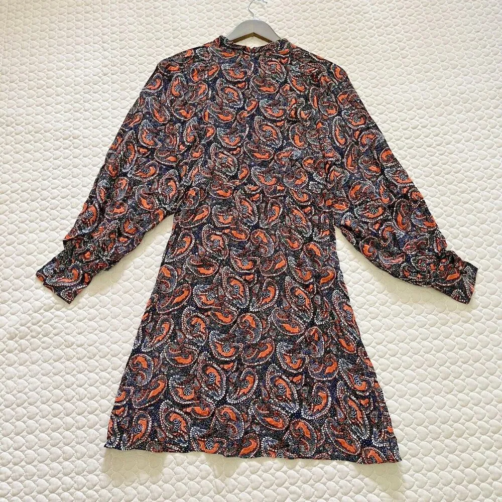 $420 NWOT ANTIK BATIK Otto Gathered Printed Crepe Mini Dress Crepe Autumn Size S Black - Image 9