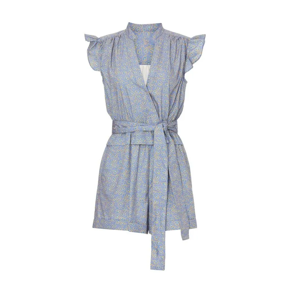 Derek Lam 10 Crosby Blue Floral Print Tie Waist V - Image 6