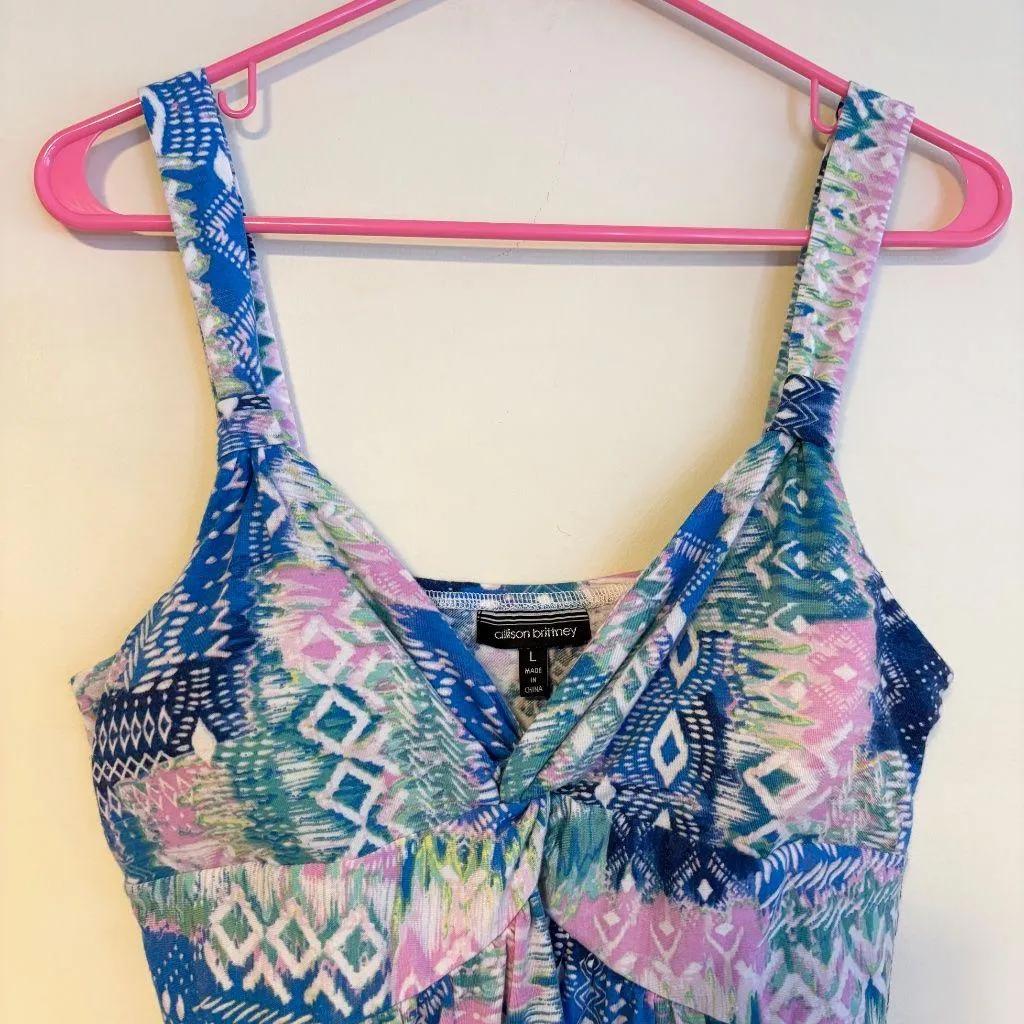 Allison Brittney Fit Flare Built In Bra Stretch Midi Dress Geometric Aztec Large - Image 4