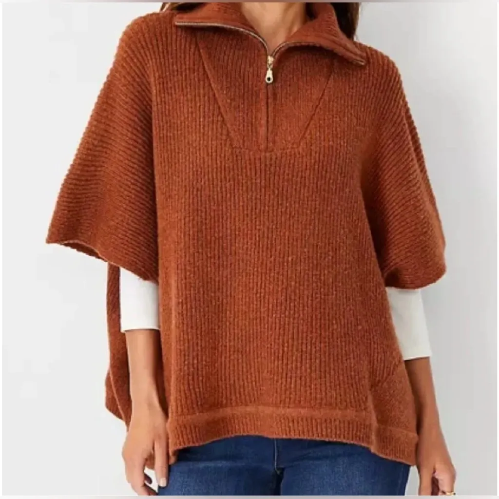 Ann Taylor Ribbed Zip Poncho Sweater Size XS/S
Wool Blend - Image 3