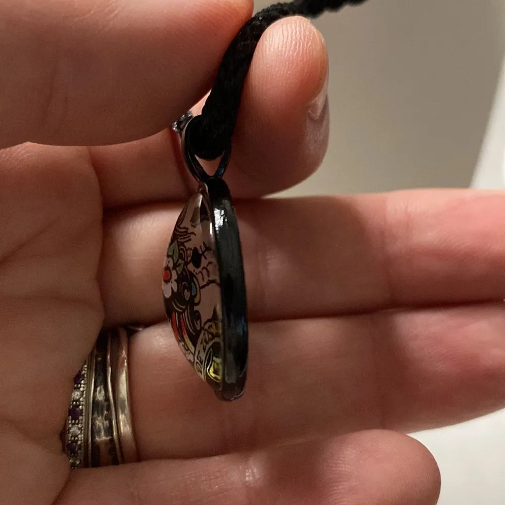 Sugar Skull Pendant, Day of the Dead, Black Cord Necklace, Gothic, 16 in‎ - Image 4