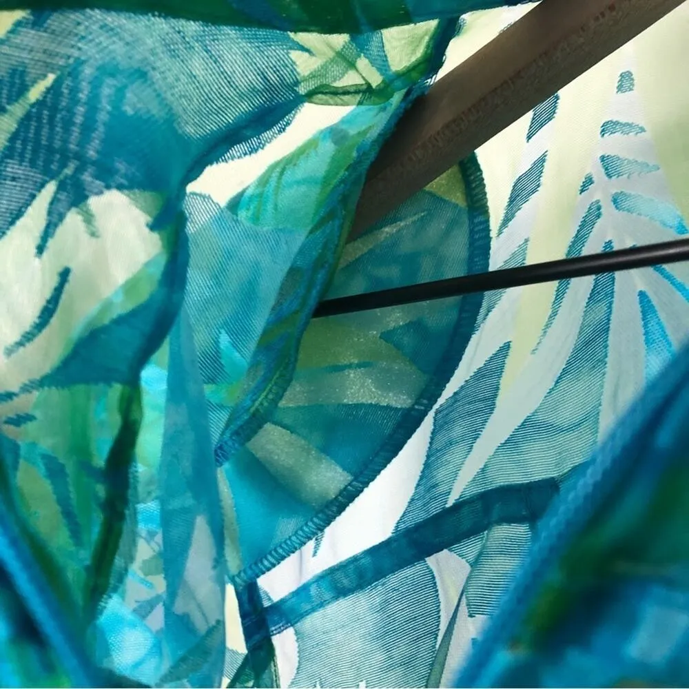 Erin London Tropical Blue Green Zip Up Lightweight Long Sleeve Semi - Image 8