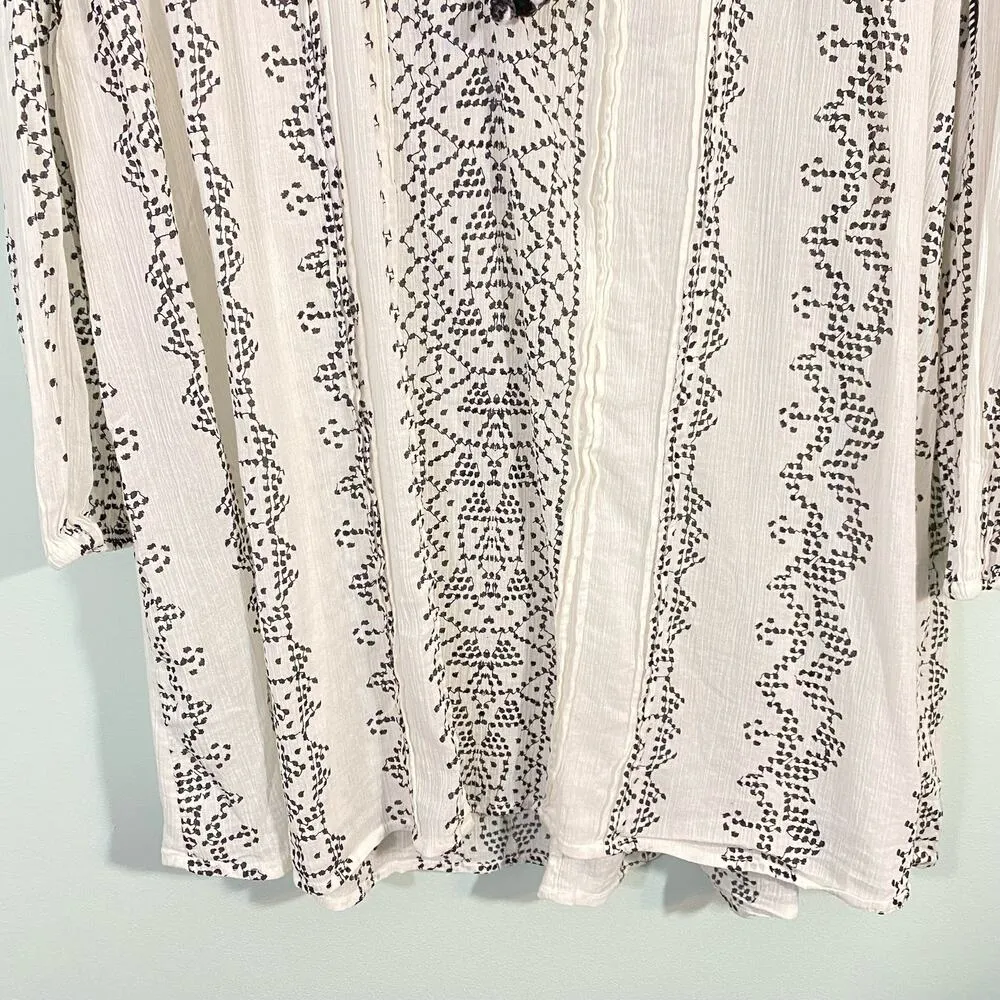 Zara White Floral Embroidered Oversized Boho Peasant Blouse Size XS - Image 8