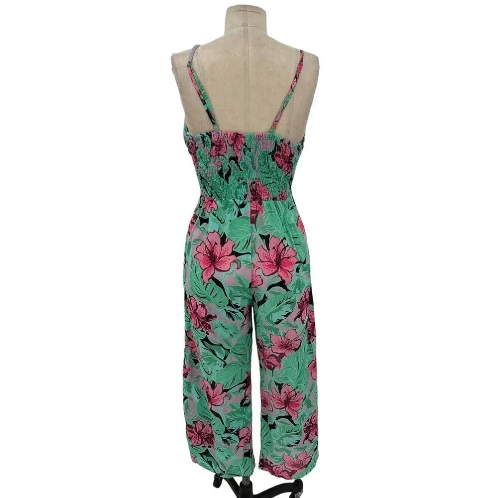 Cleobella Angelina Hawaii Tie-Front Jumpsuit Green Pink Floral Palm‎ Size Small - Image 9
