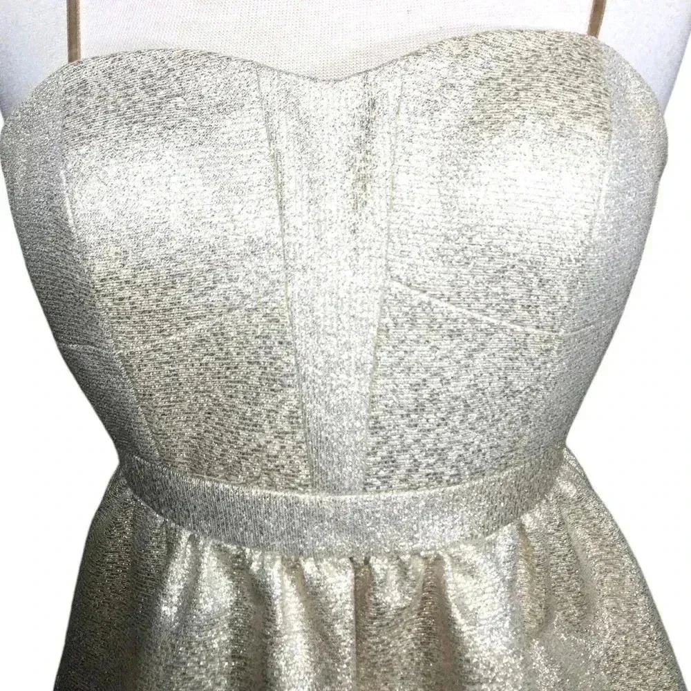 Aidan Mattox Strapless Metallic Champagne Gold Party Mini Dress Size 4 - Image 3