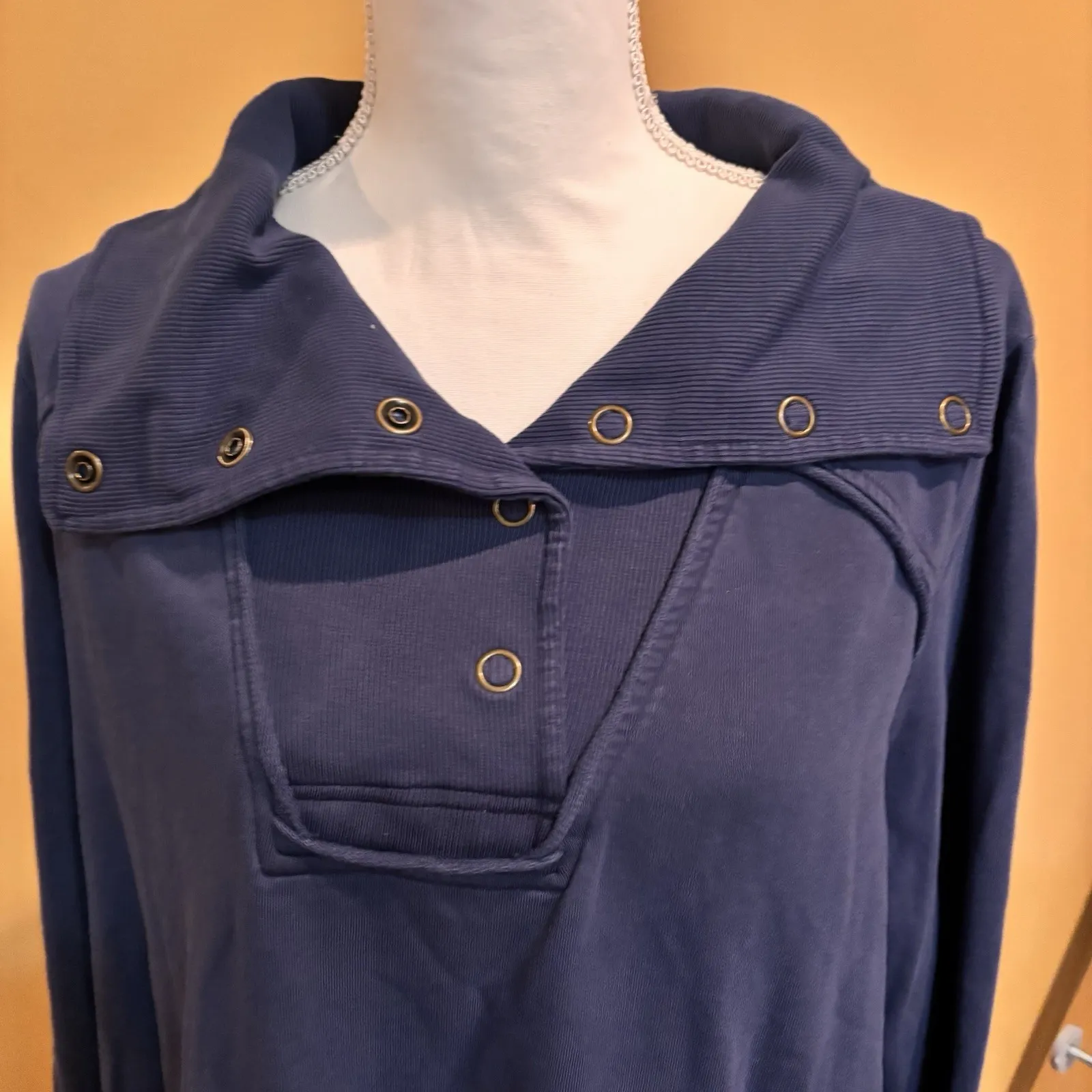 Soft Surroundings Navy Snap Neck Tunic Sweatshirt Top Plus Size 2X Raw Edge NWT - Image 3