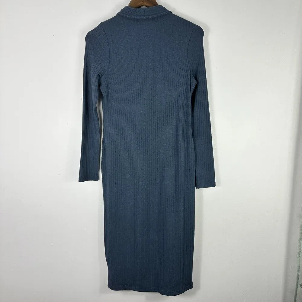 Madewell Button Front Midi Dress Women M Ribbed Knit Minimalist Work Chic Preppy - Image 3