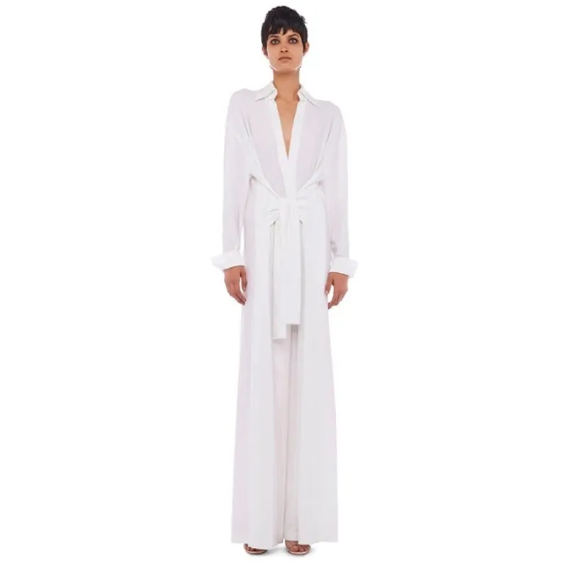 Norma Kamali Green Ty Front NK Shirt Wide Leg Jumpsuit Olive Green NWT Size XXS - Image 3