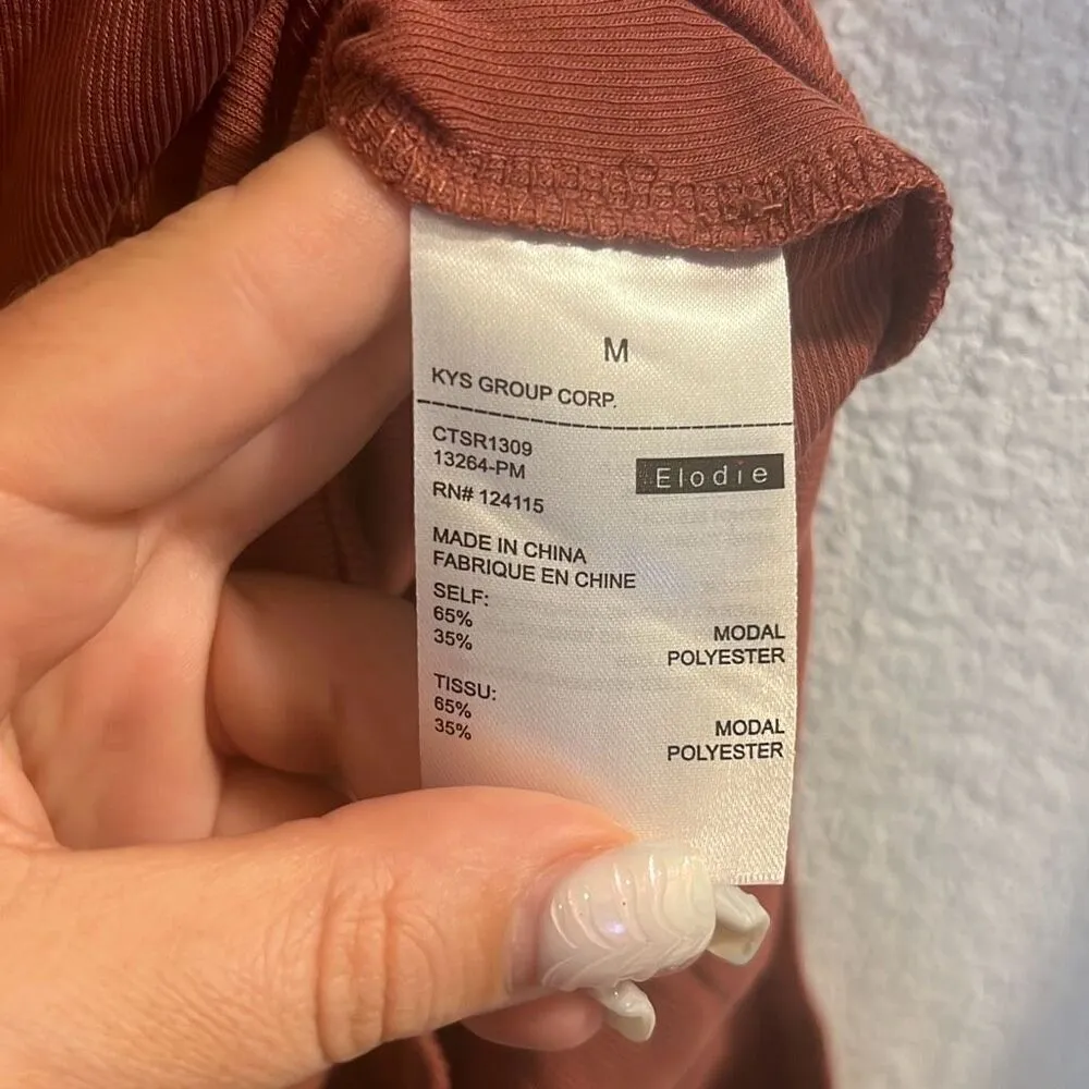 ✨ELODIE Women's Long Sleeve Sz Medium Mauve Bodysuit Ribbed T Shirts Jumpsuit✨ - Image 7