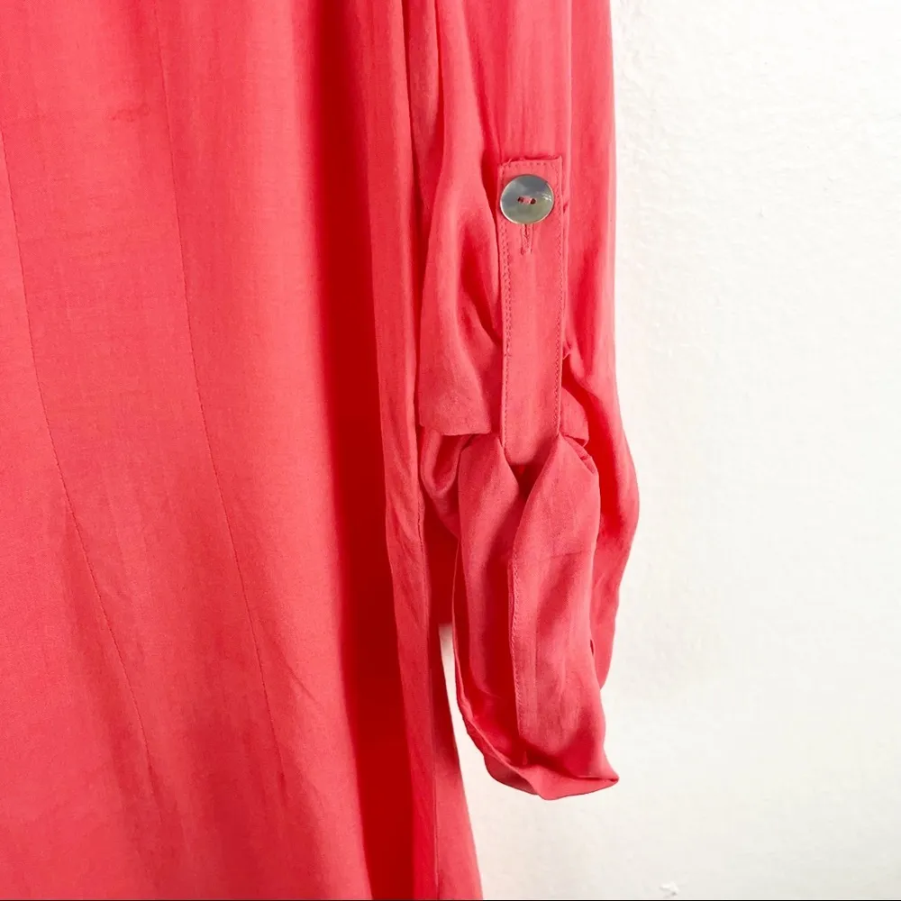 SOFT SURROUNDINGS Pink Coral Diagonal Button A-Symmetrical Tab Sleeves Top Large - Image 5