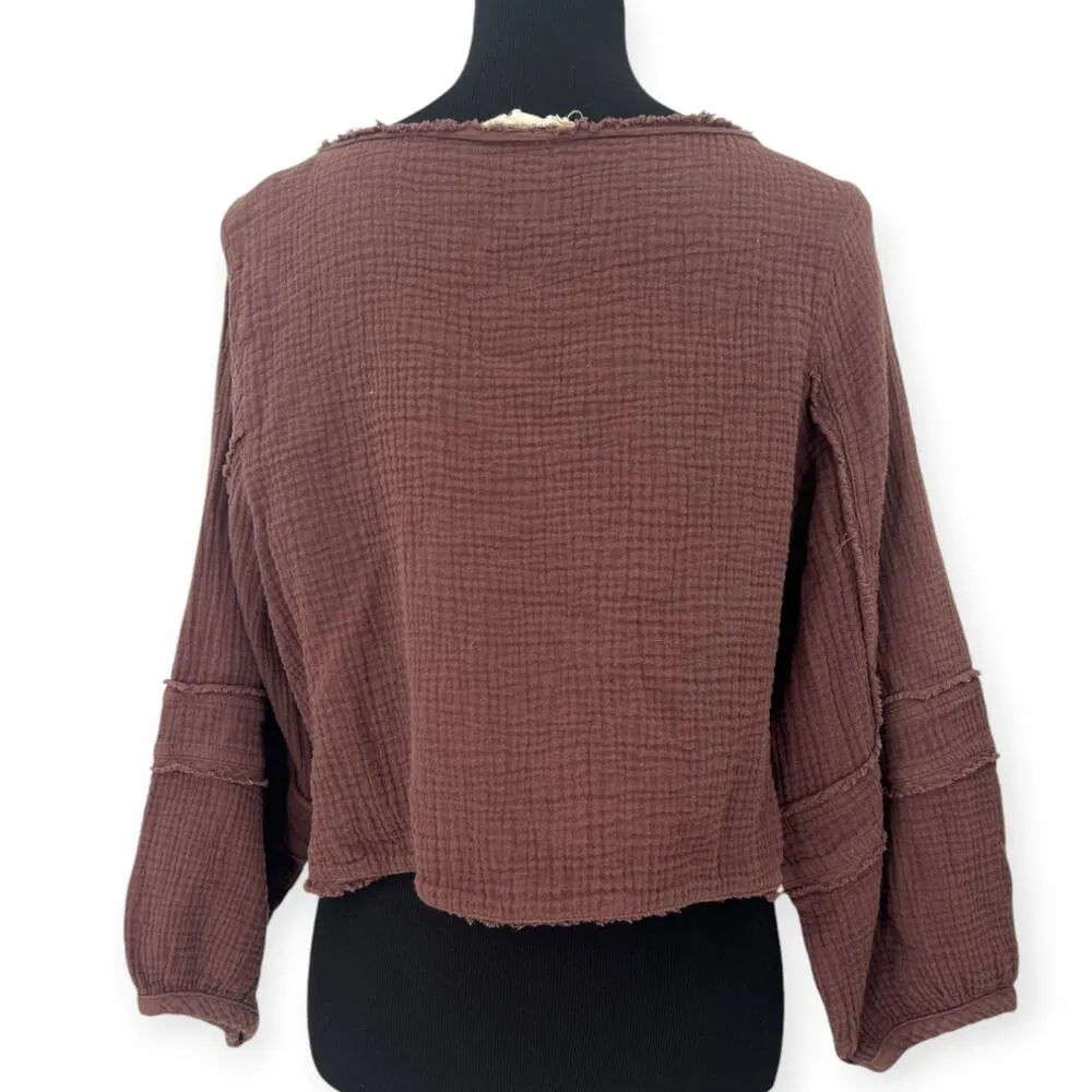 Grade & Gather S Muslin Textured Gauzy Top Balloon Long Sleeve Cropped Blouse - Image 4