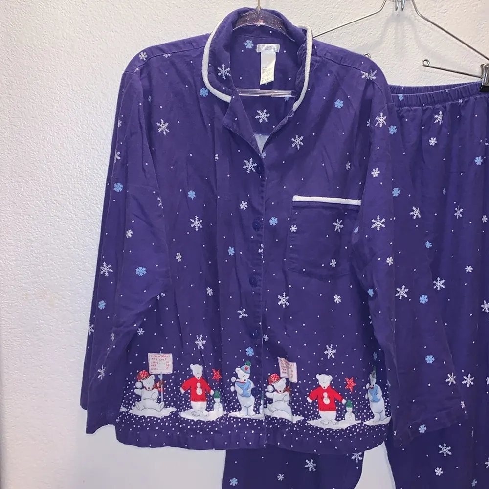 secret treasures  purple winter scene faux fur button down pajama set - Image 2