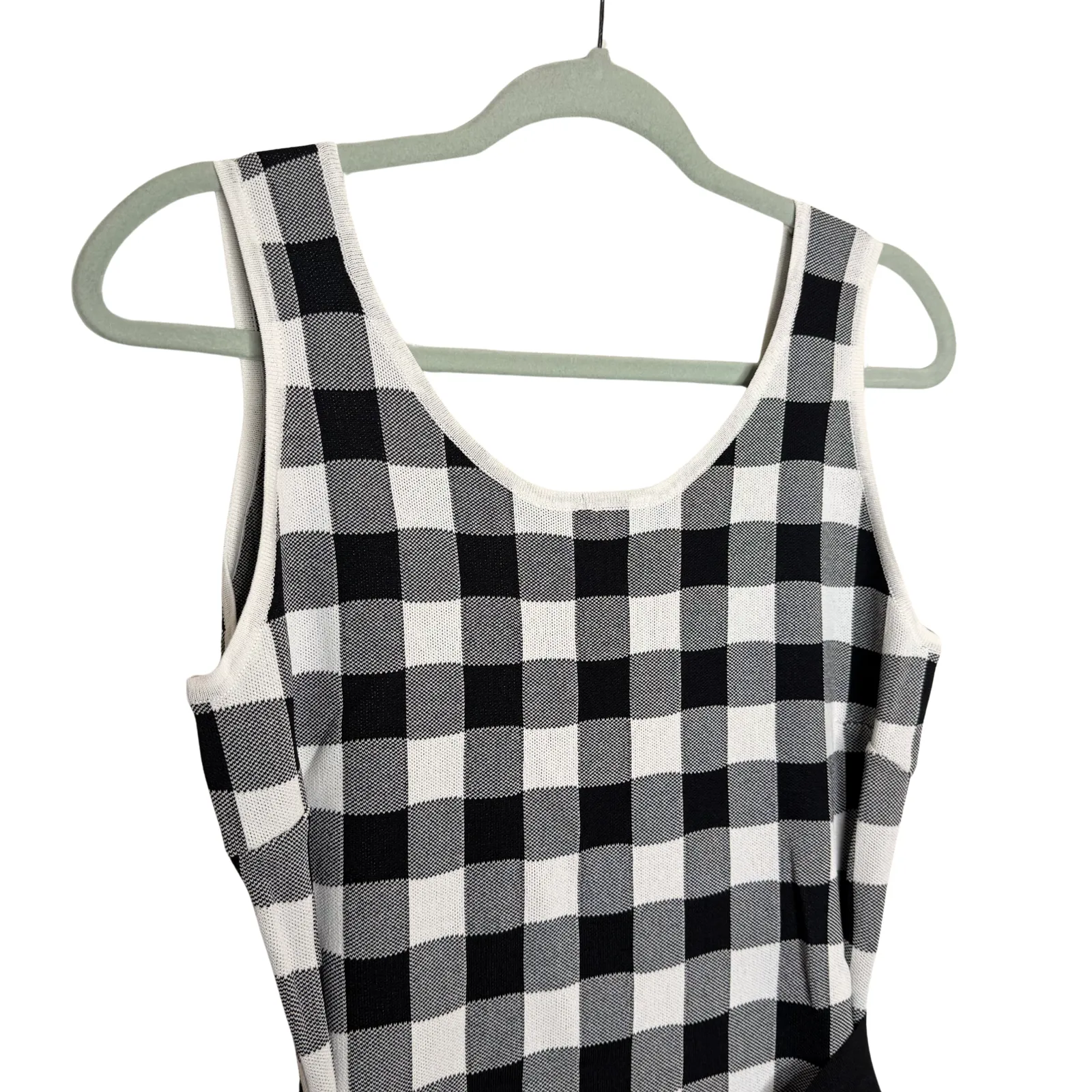 Endless Rose Sleeveless Gingham Knit Midi Dress Size Medium Black White Check - Image 2