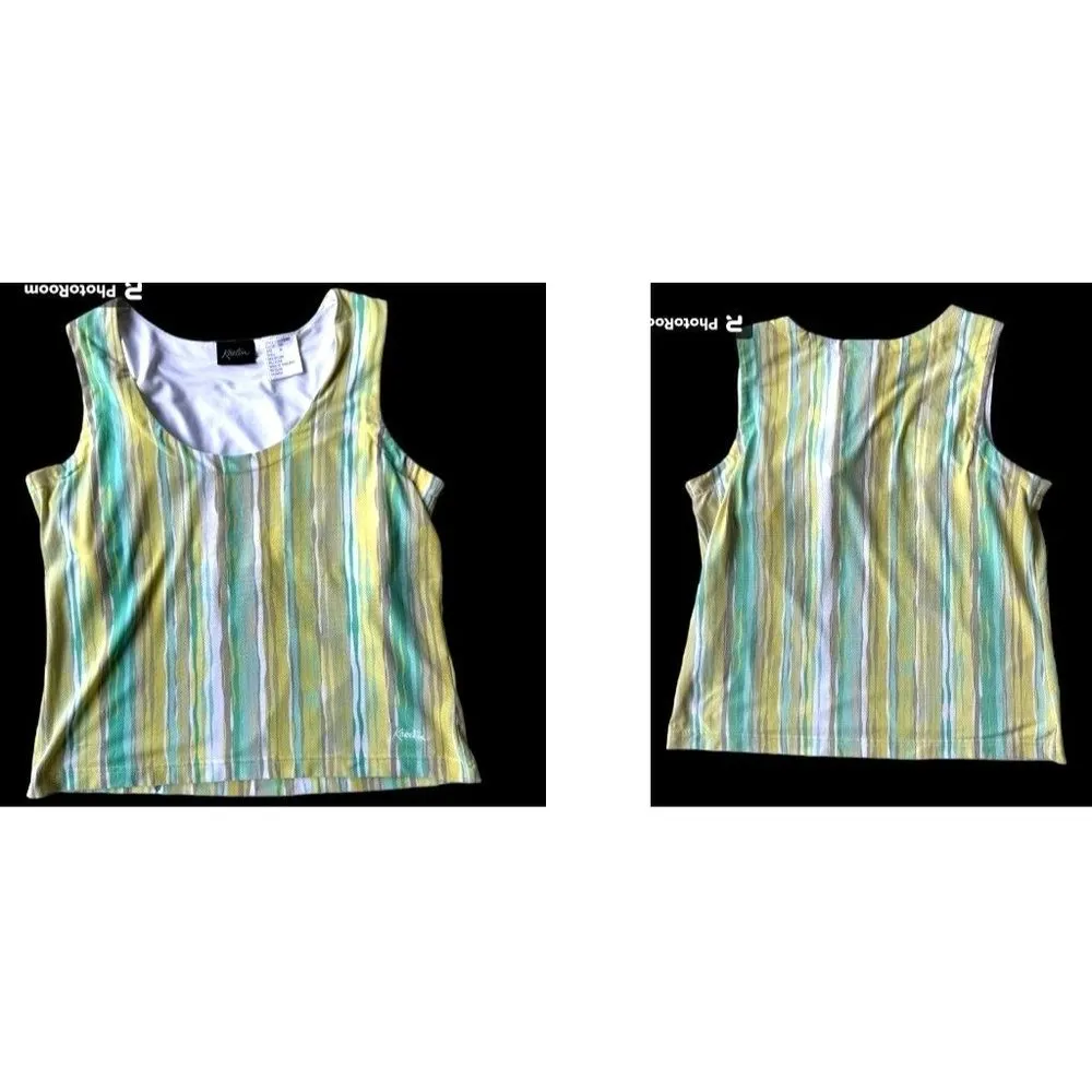 Vintage Kaelin Top Sz M Striped Sleeveless Tennis Pickleball Golf Shelf … - Image 3