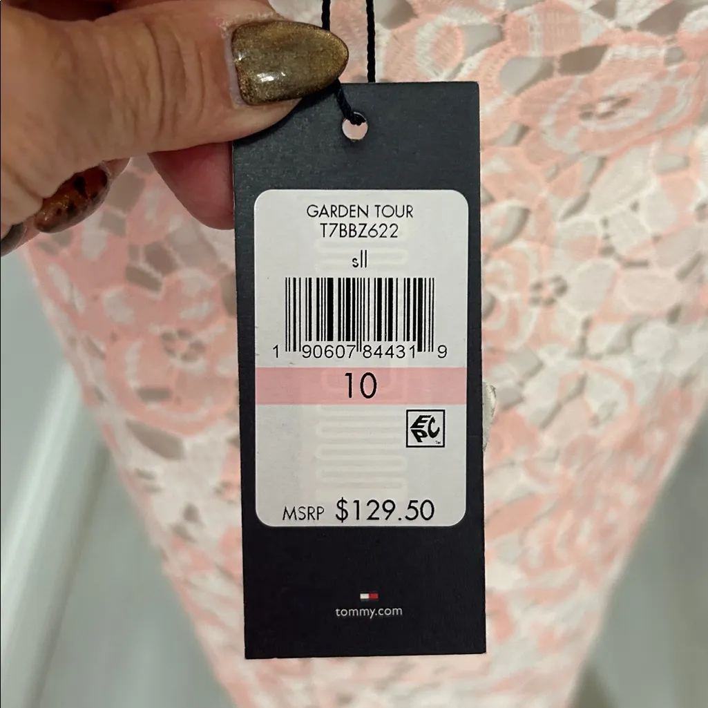 Tommy Hilfiger Garden Tour Peach Lace Flutter Sleeve Dress - Image 7