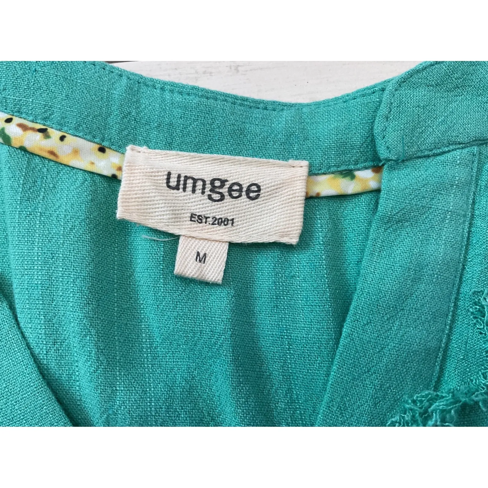 Umgee Green Tiered Frayed Hem V Neck Short Sleeve Casual Dress Size Medium - Image 12