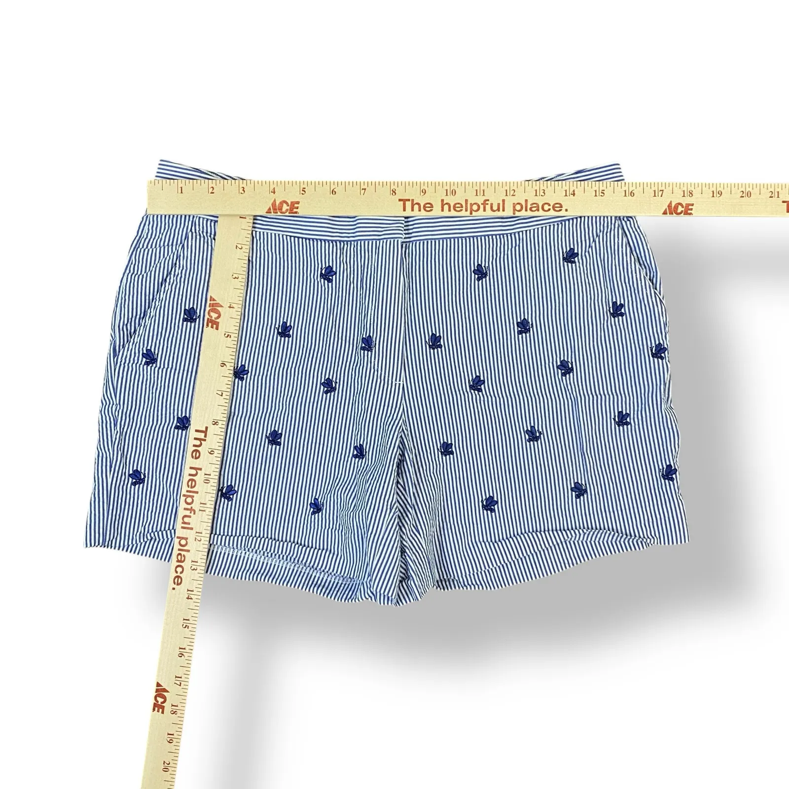 Brooks Brothers Embroidered Seersucker Striped Shorts‎ Womens Size 8 Blue White - Image 3