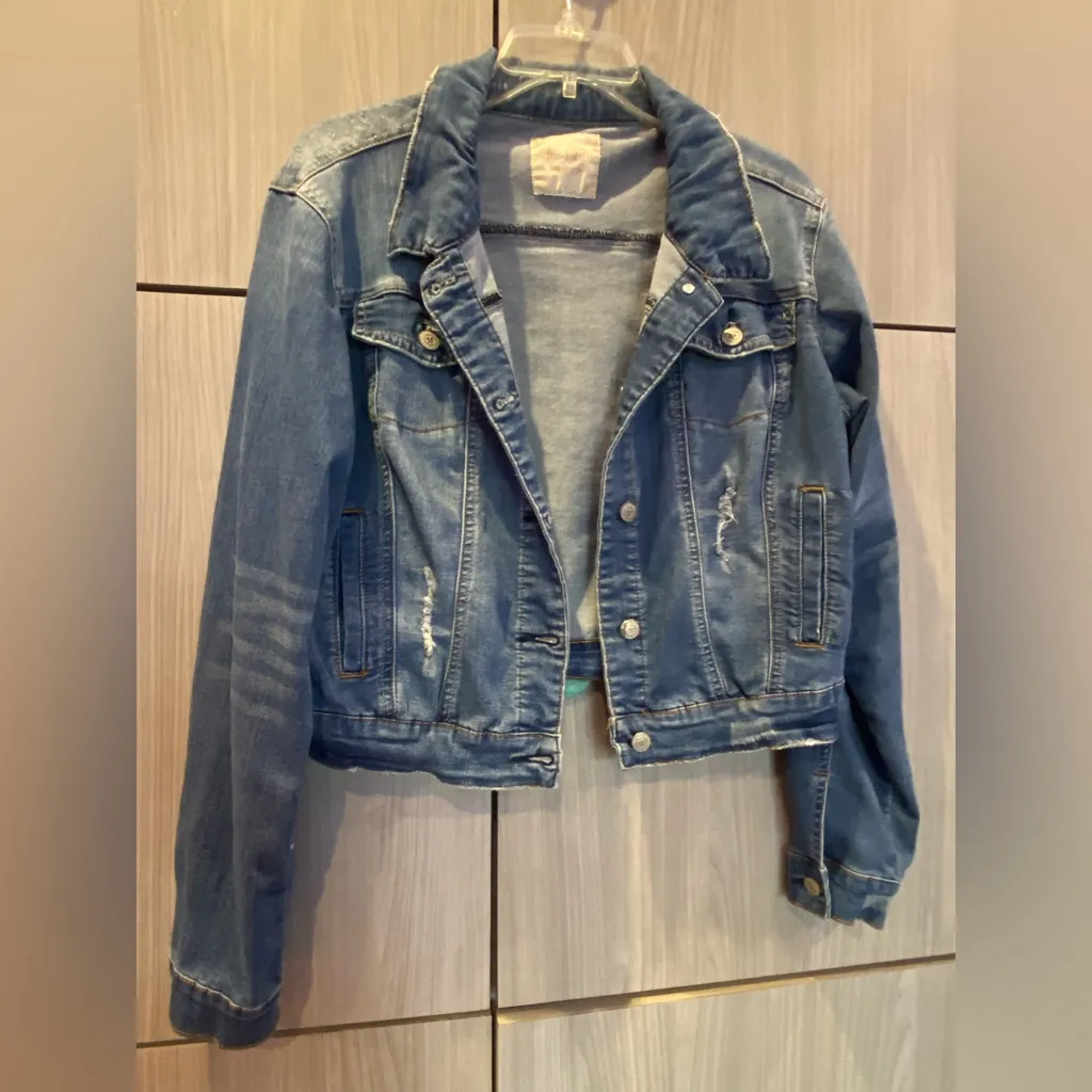 altar'd state denim jacket distressed blue large 90s y2k - Image 5