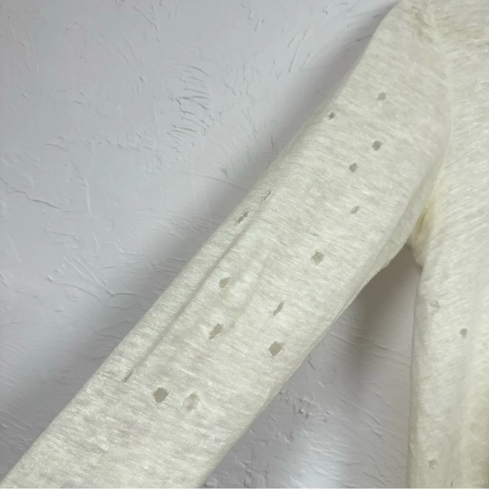 Iro Linen Cream Crew Neck Distressed Pullover Sweater Womens XS Oversized Beachy - Image 3
