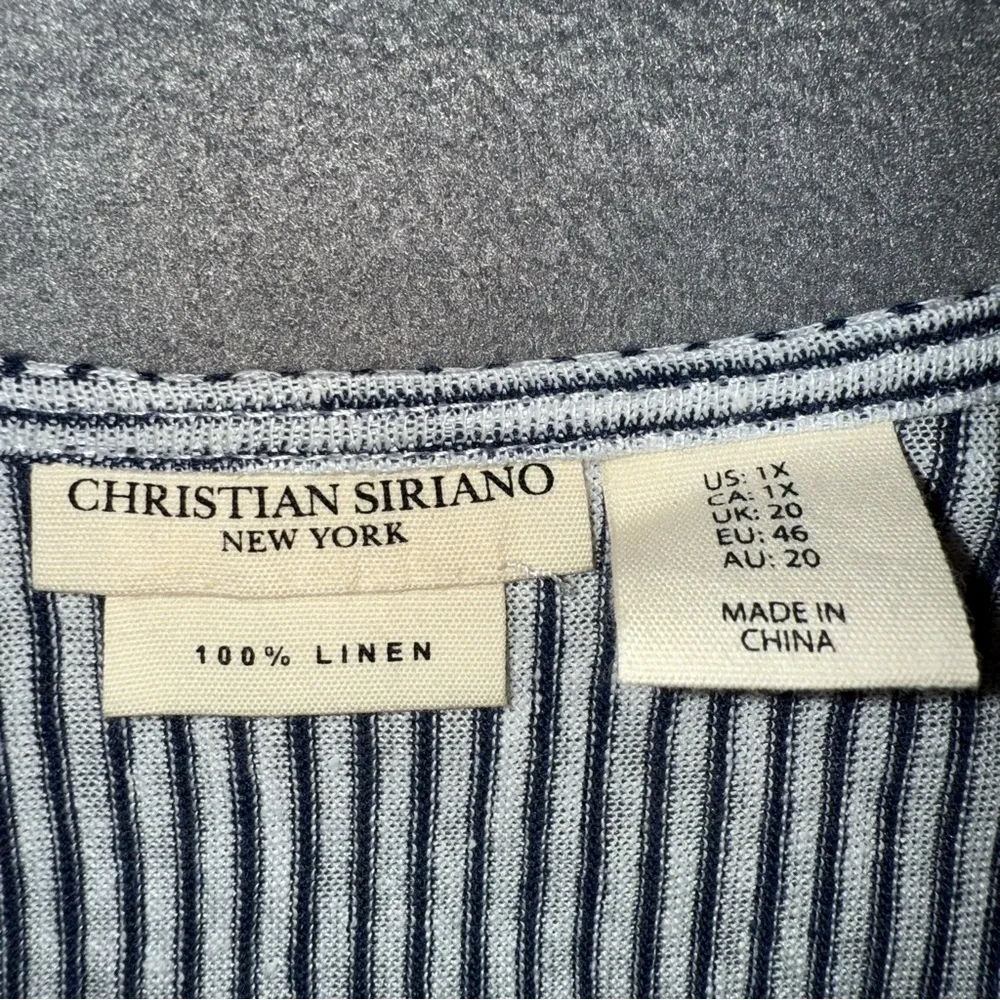 Christian Siriano Blue and White Striped 100% Linen sleeveless Tunic Top Plus 1x - Image 4