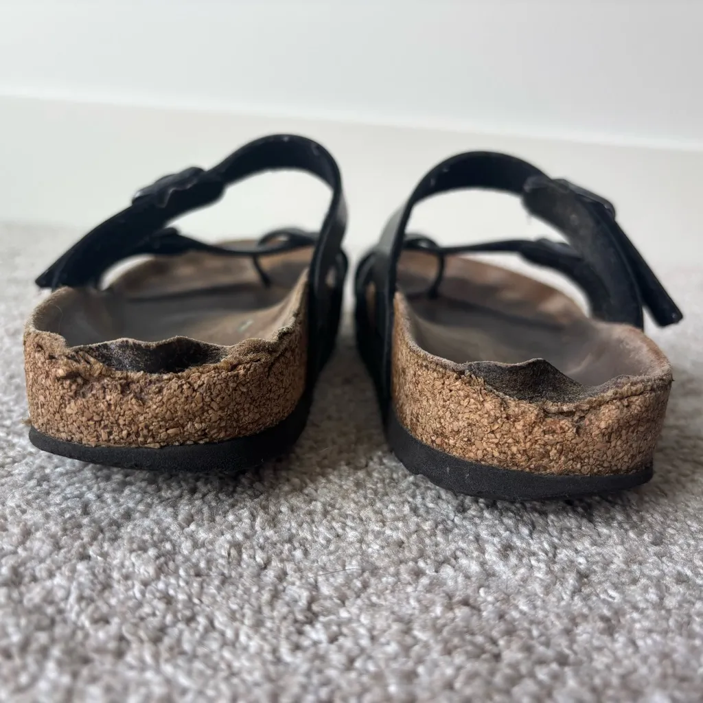 Birkenstock Mayari Birkibuc Slide On Sandel Black Leather Strap Comfort Support - Image 9