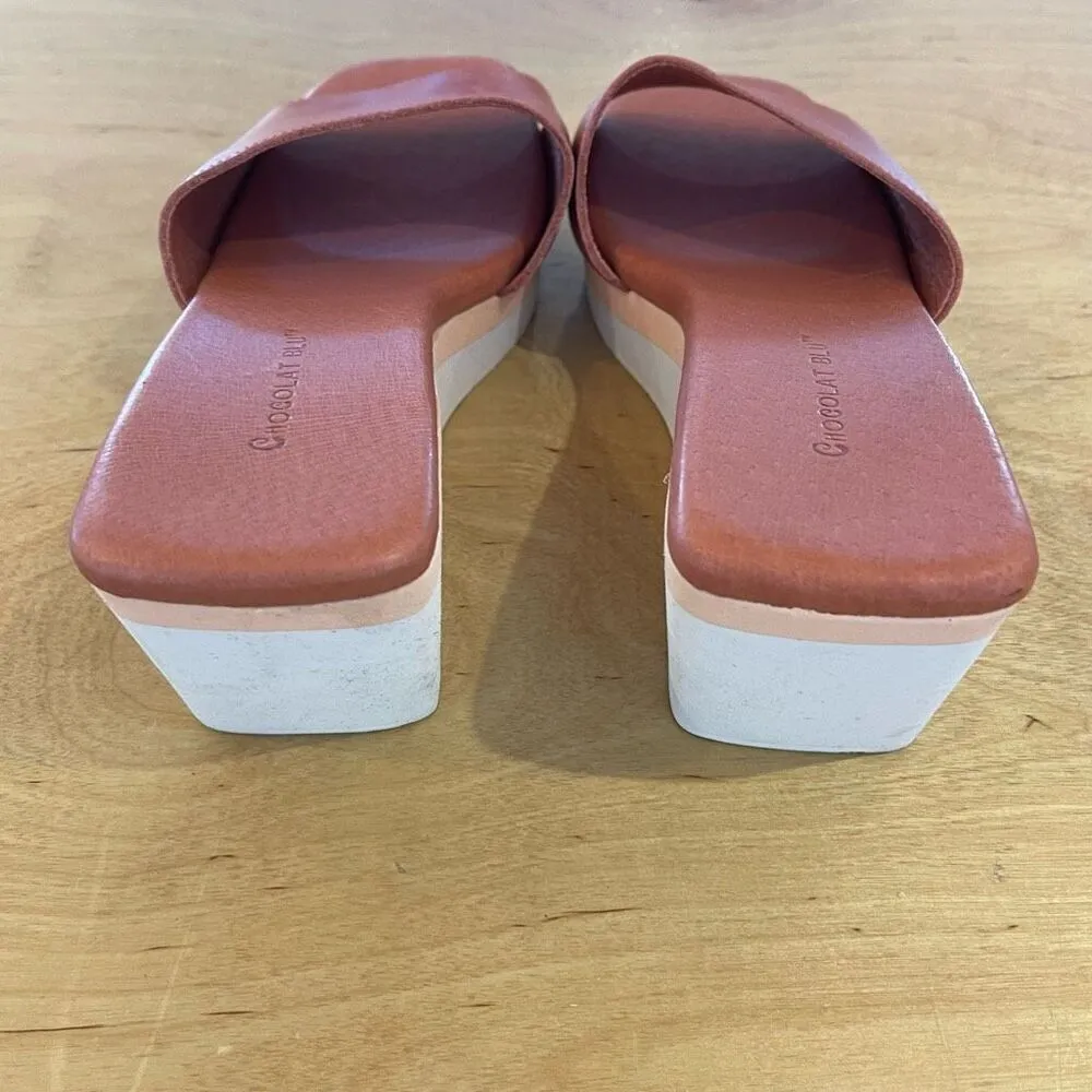 Chocolat Blu Womens Leather Square Toe Jadine Slide Wedge Sandal Camel Tan Sz 39 - Image 5