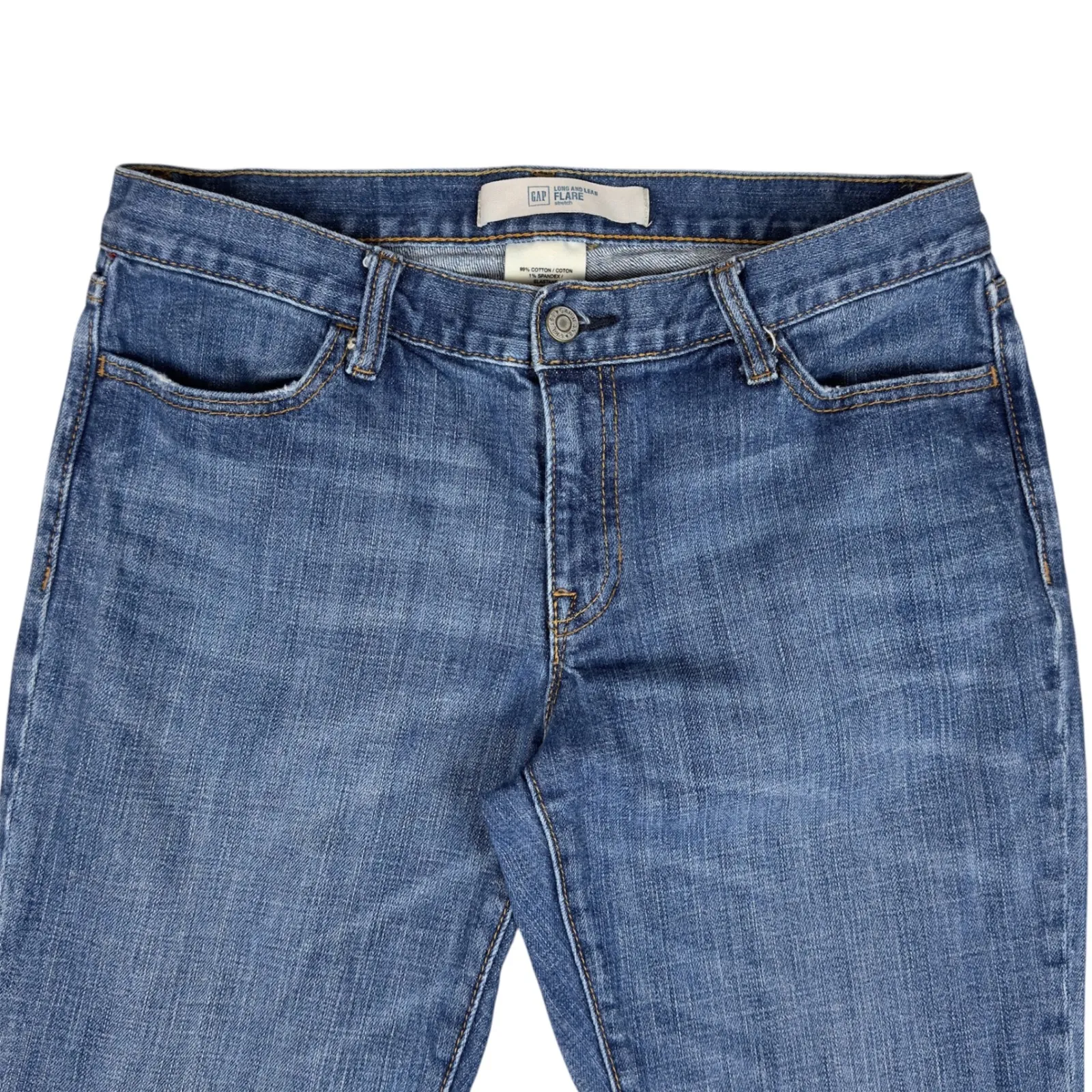 GAP Long & Lean Flare Jeans Women's 8A Blue Stretch Y2K Low Rise Denim - Image 3