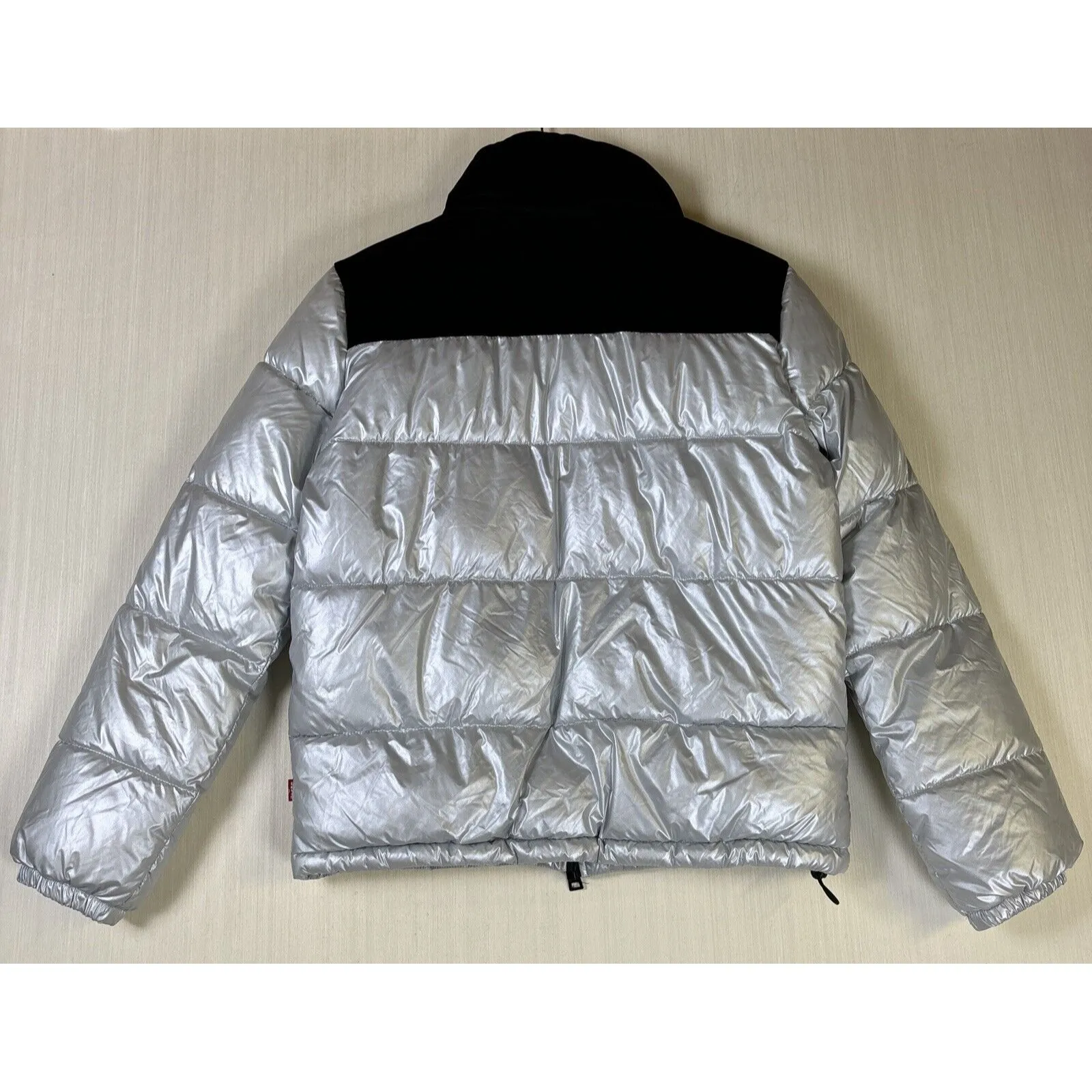 Levi Strauss Co Women's Puffer Jacket Sz XS Silver Color Block Winter Coat - Image 9
