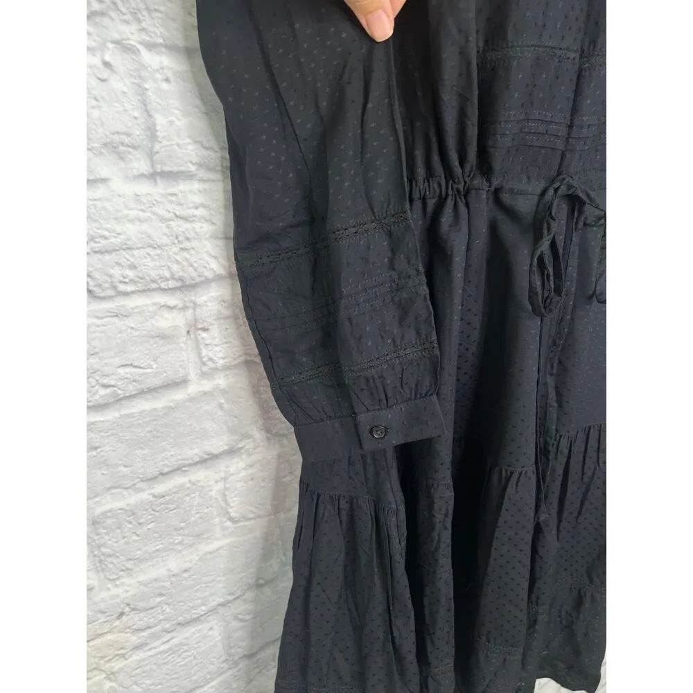 Lucky Brand Womens Mini Dress Black Boho Peasant Size XS Long Sleeve Crochet Dot - Image 3