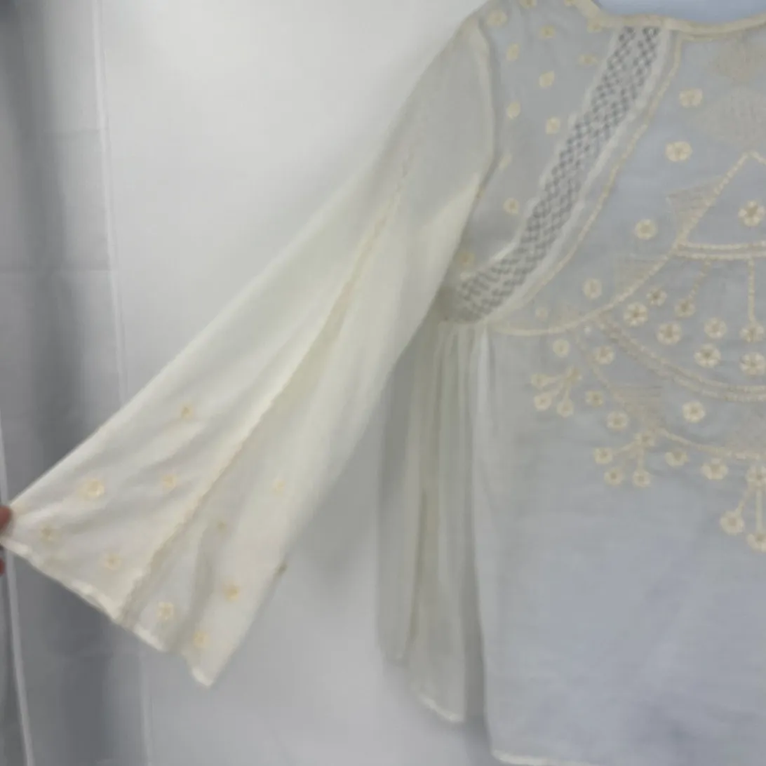 Versona Boho Top Sz Large Embroidered Festival Sheer Lace Cottage Hippie Lace - Image 4