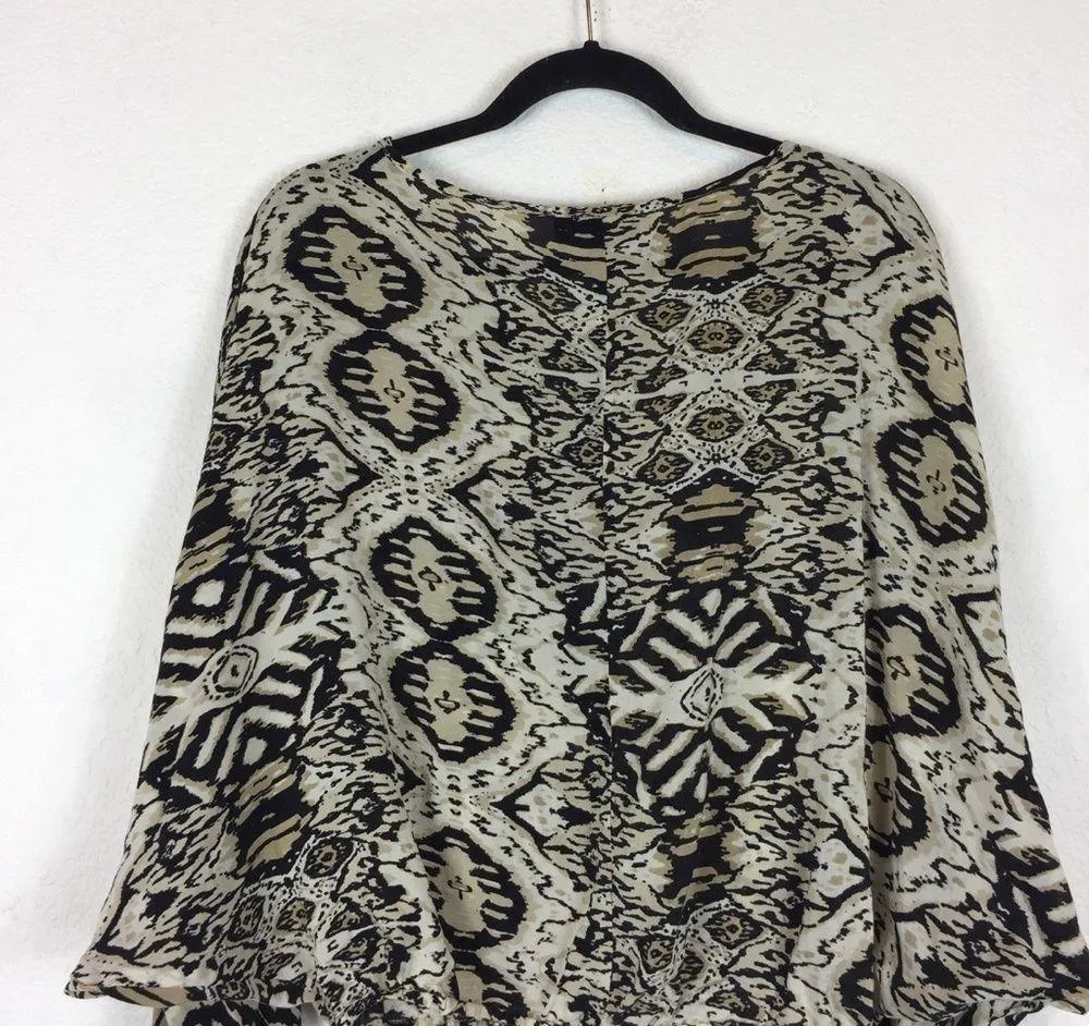 Anthropologie Tolani Rhonda Silk Batwing Boho Print Blouse Small - Image 11