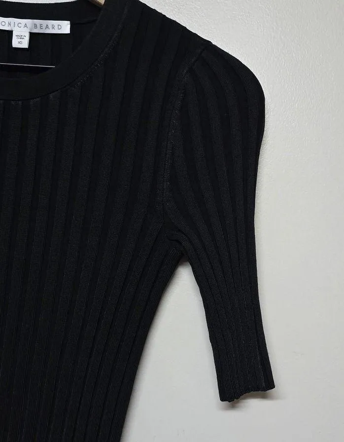 Veronica Beard Top Dillon Black Ribbed Knit Sz XS Crewneck Pullover Stretch NWOT - Image 5
